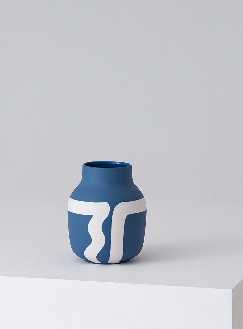 EQ3 Blue Small curvy design artisanal vase 17.75 cm tall