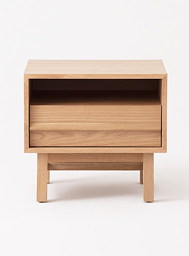 Architectural shelved oak bedside table