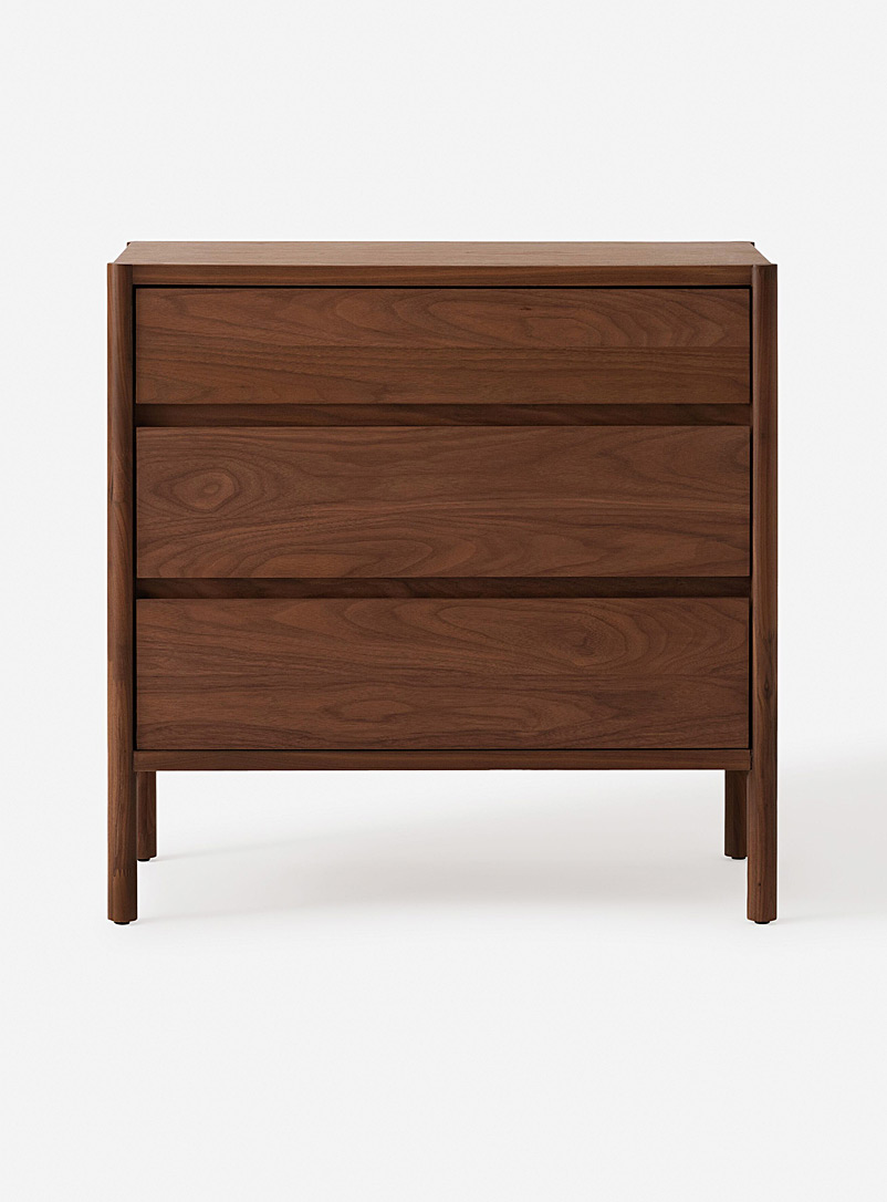 EQ3 Medium Brown Sleek 3-drawer walnut dresser