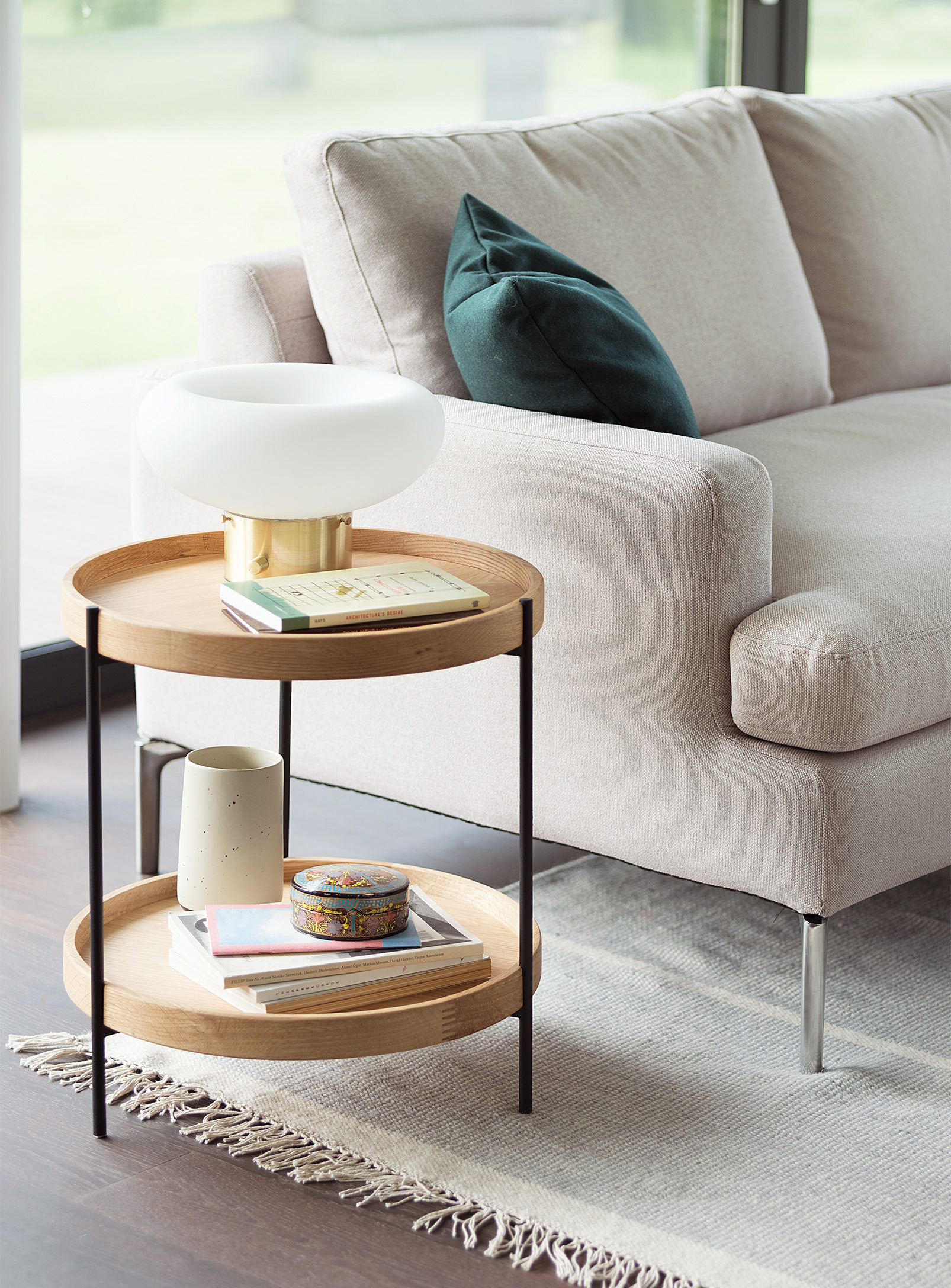 Eq3 Shelved Circular Side Table In Assorted