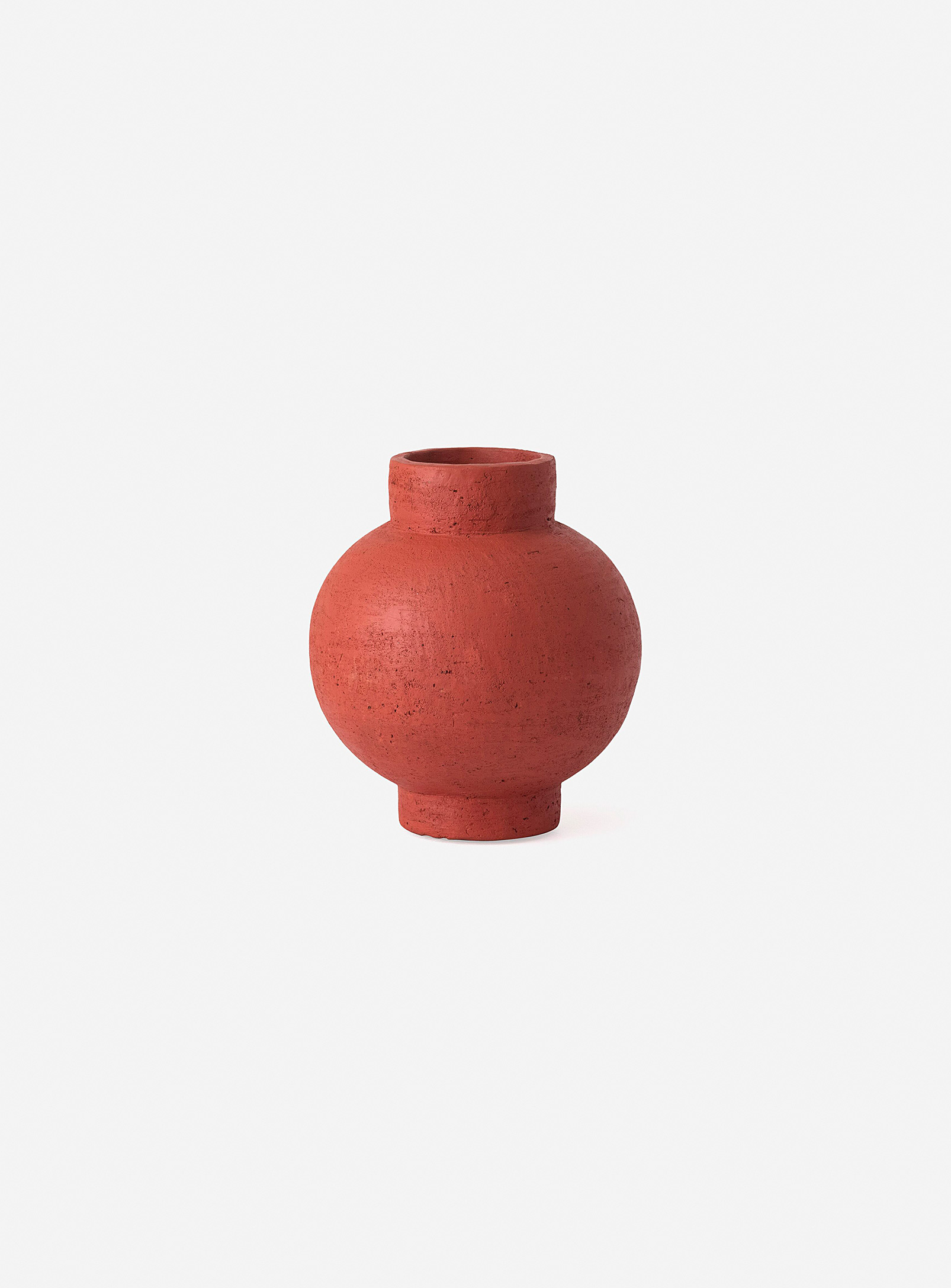 Eq3 Terracotta Curved Artisanal Vase In Dark Orange