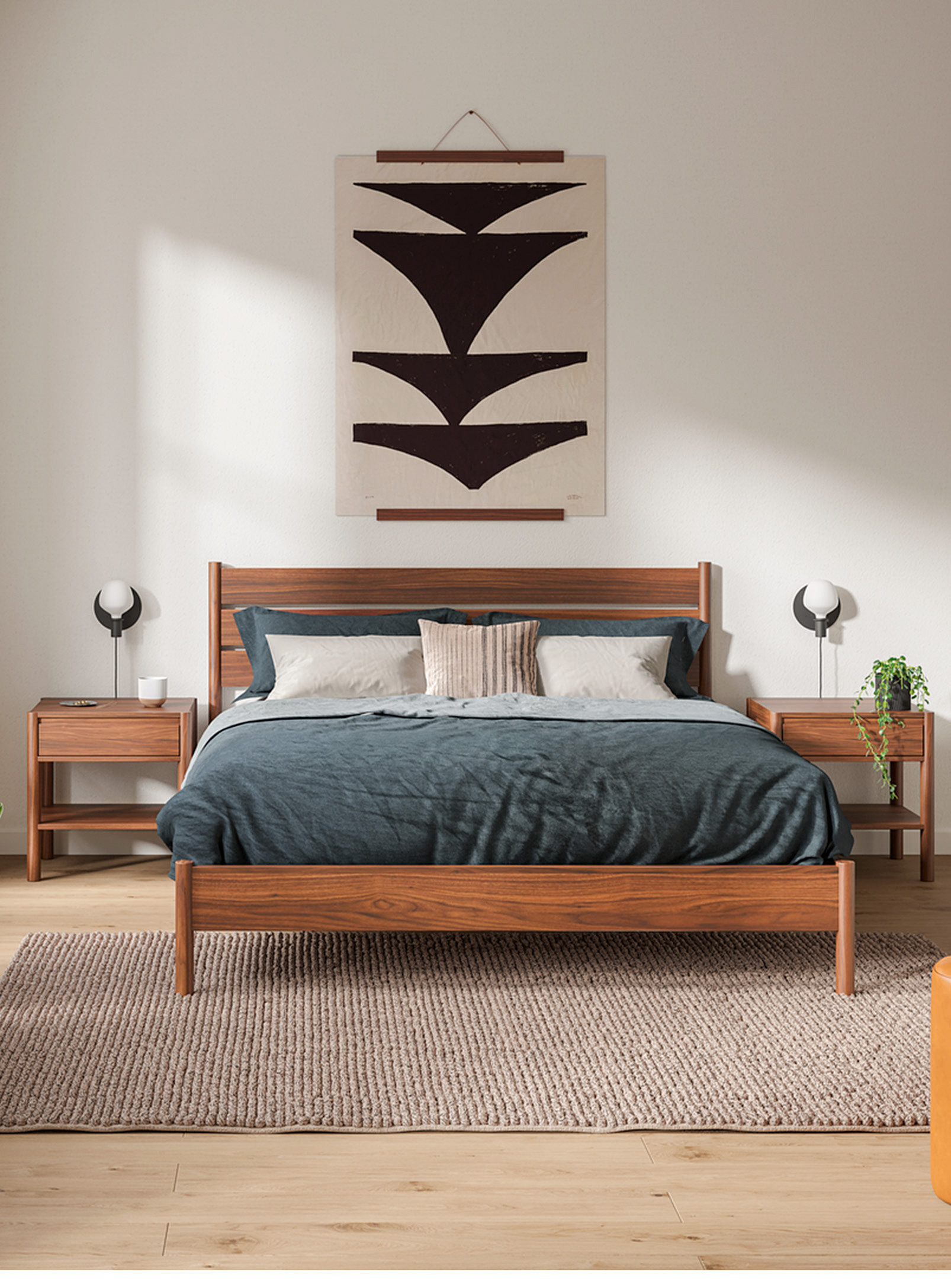 Eq3 Walnut Openwork Bed Frame Suitable For A Queen-size Mattress In Medium Brown