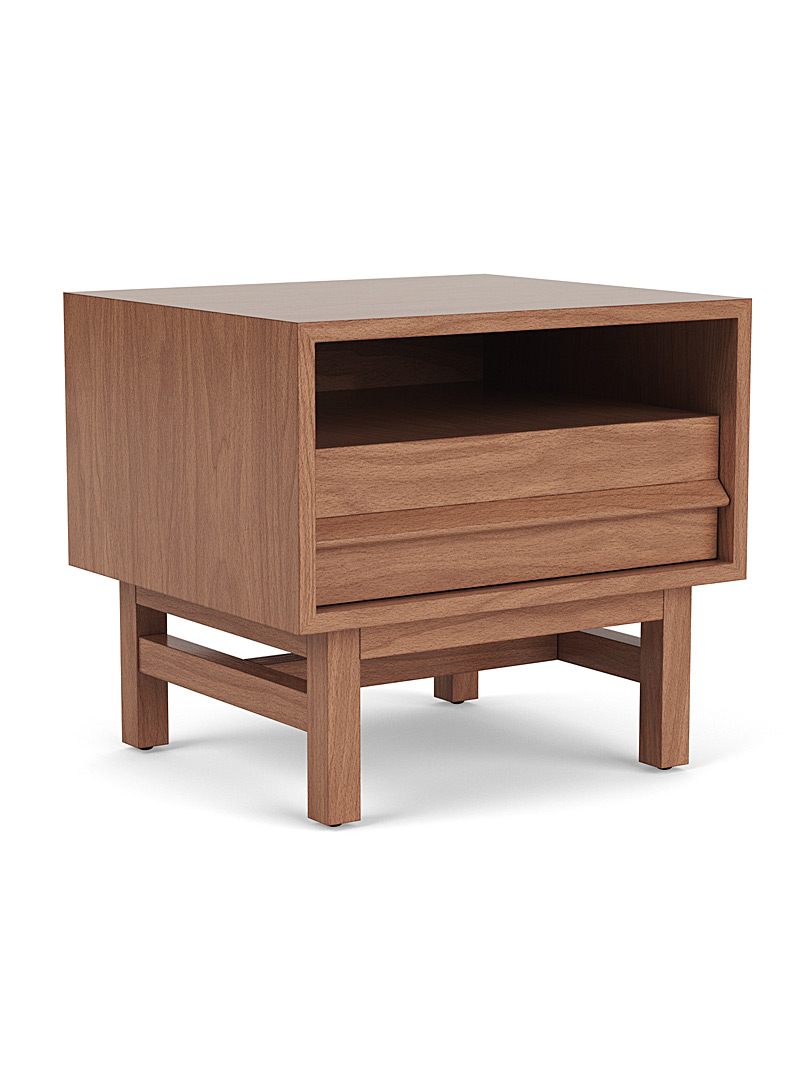 Architectural shelved walnut bedside table product image 2