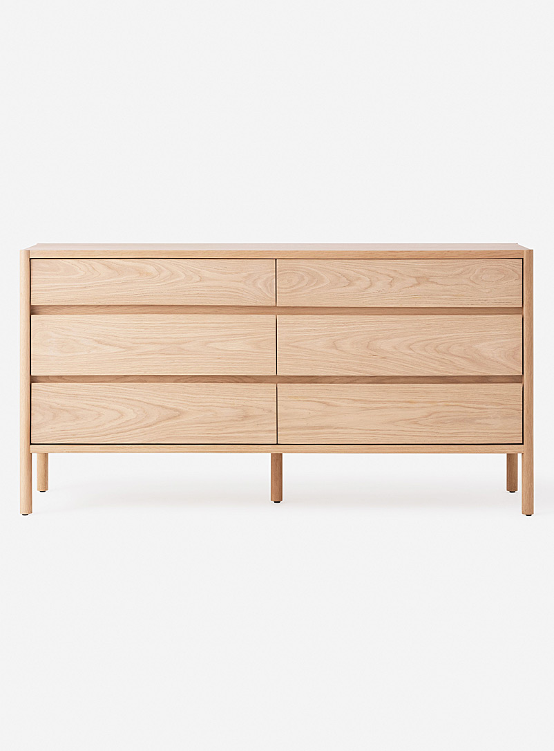 Sleek Double Oak Dresser Six Drawers