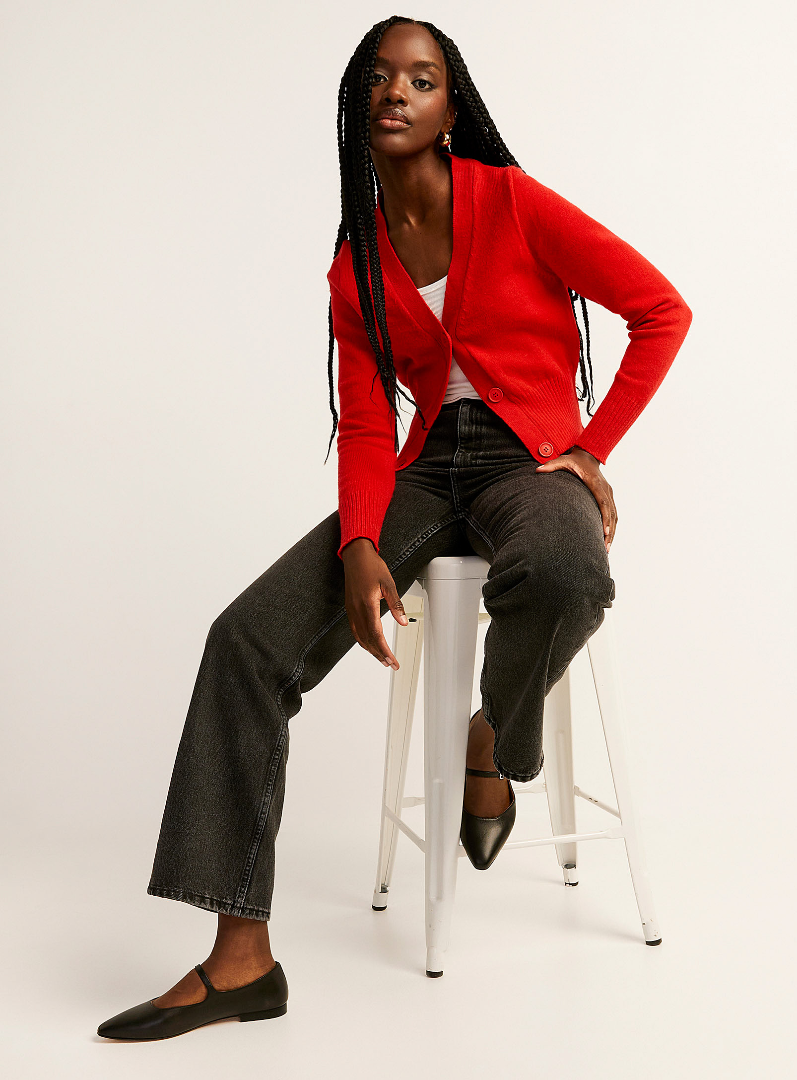 Icone V-neck Blousing Cardigan In Red