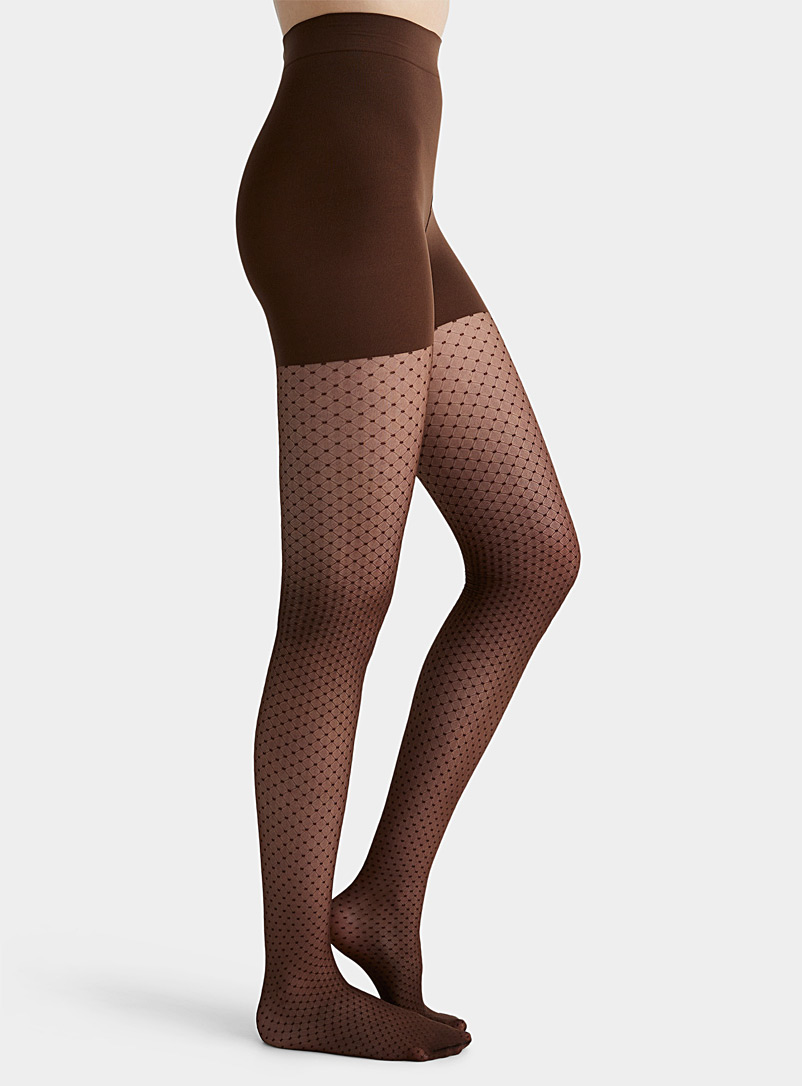 Wolford Dark Brown Grid and dot sheer shaping pantyhose for women