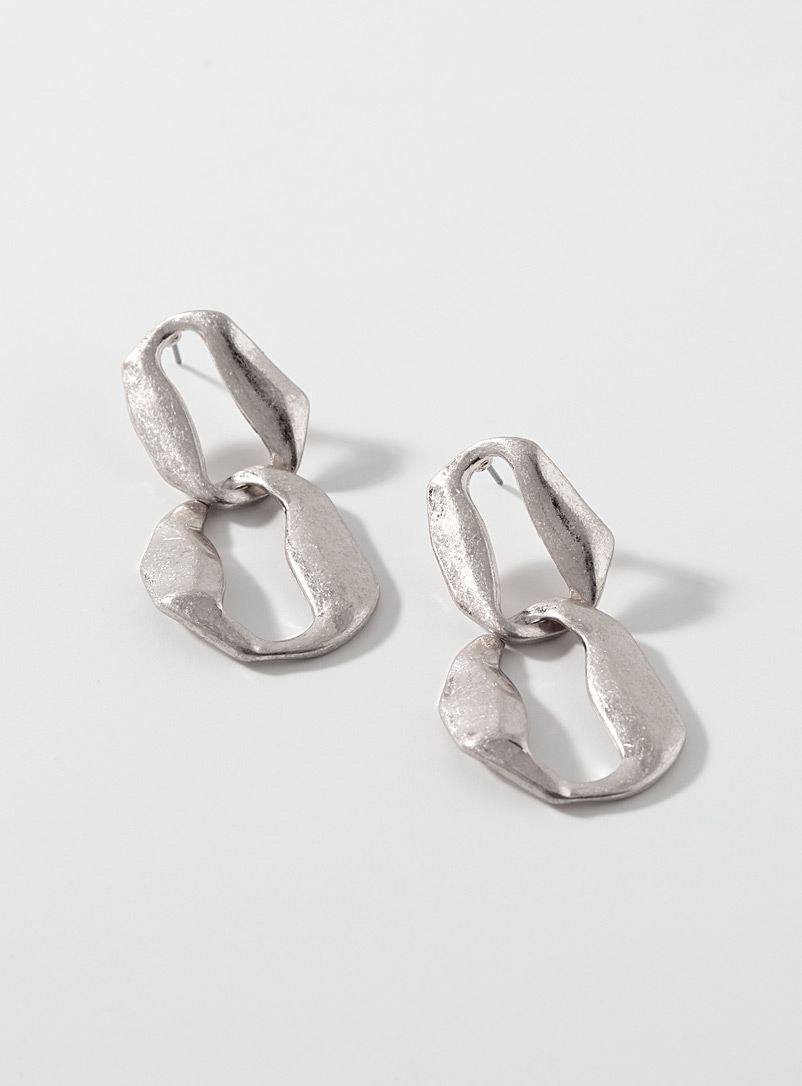 Simons Silver Large hammered-link earrings for women