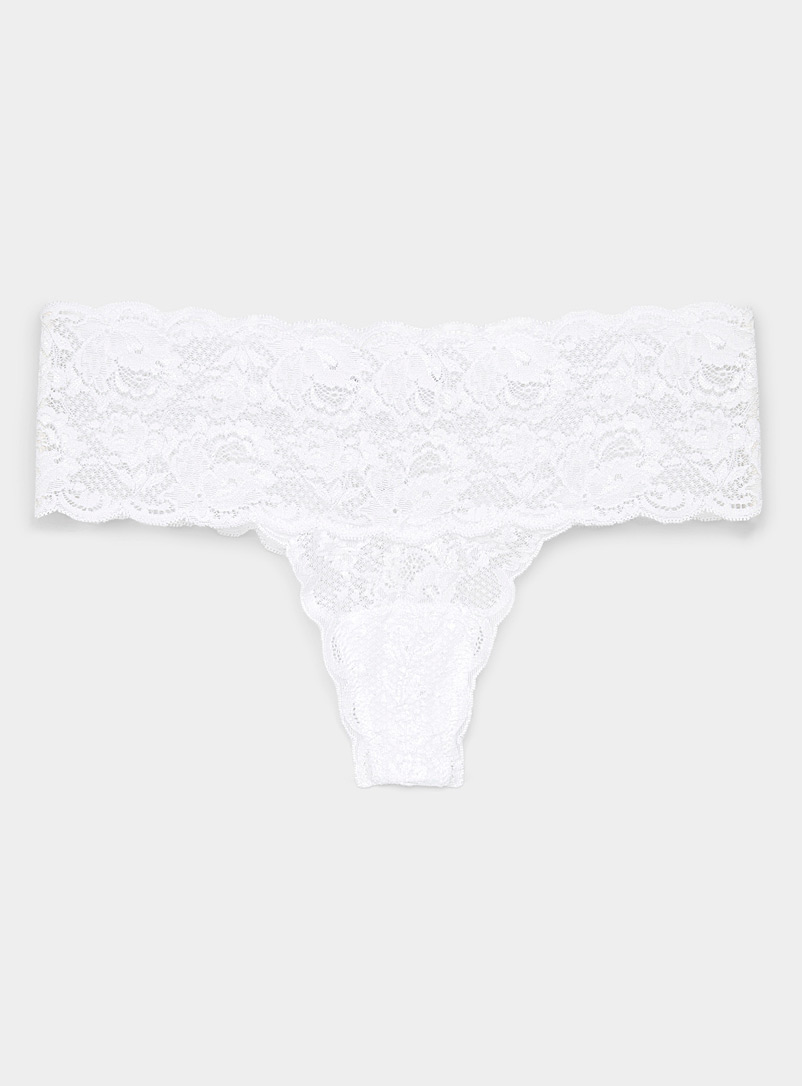 Cosabella White Lace and scallops wide band thong for women
