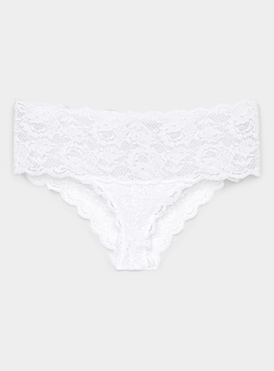 Cotton With Lace Trim, White & Blue Crystals White Brazilian - Knickers