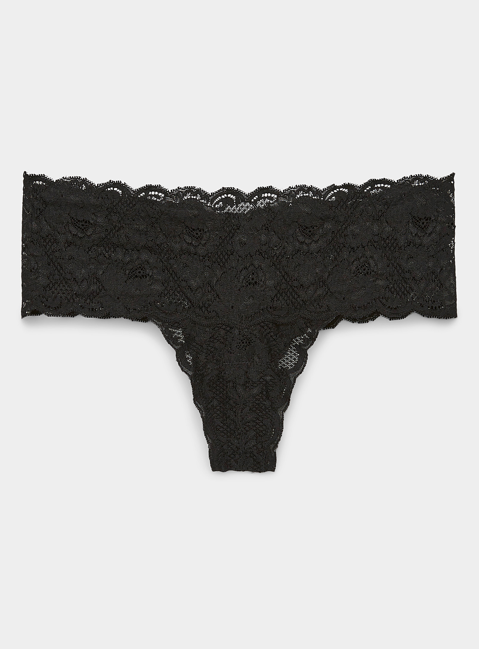 Cosabella Lace And Scallops Wide Band Thong In Black