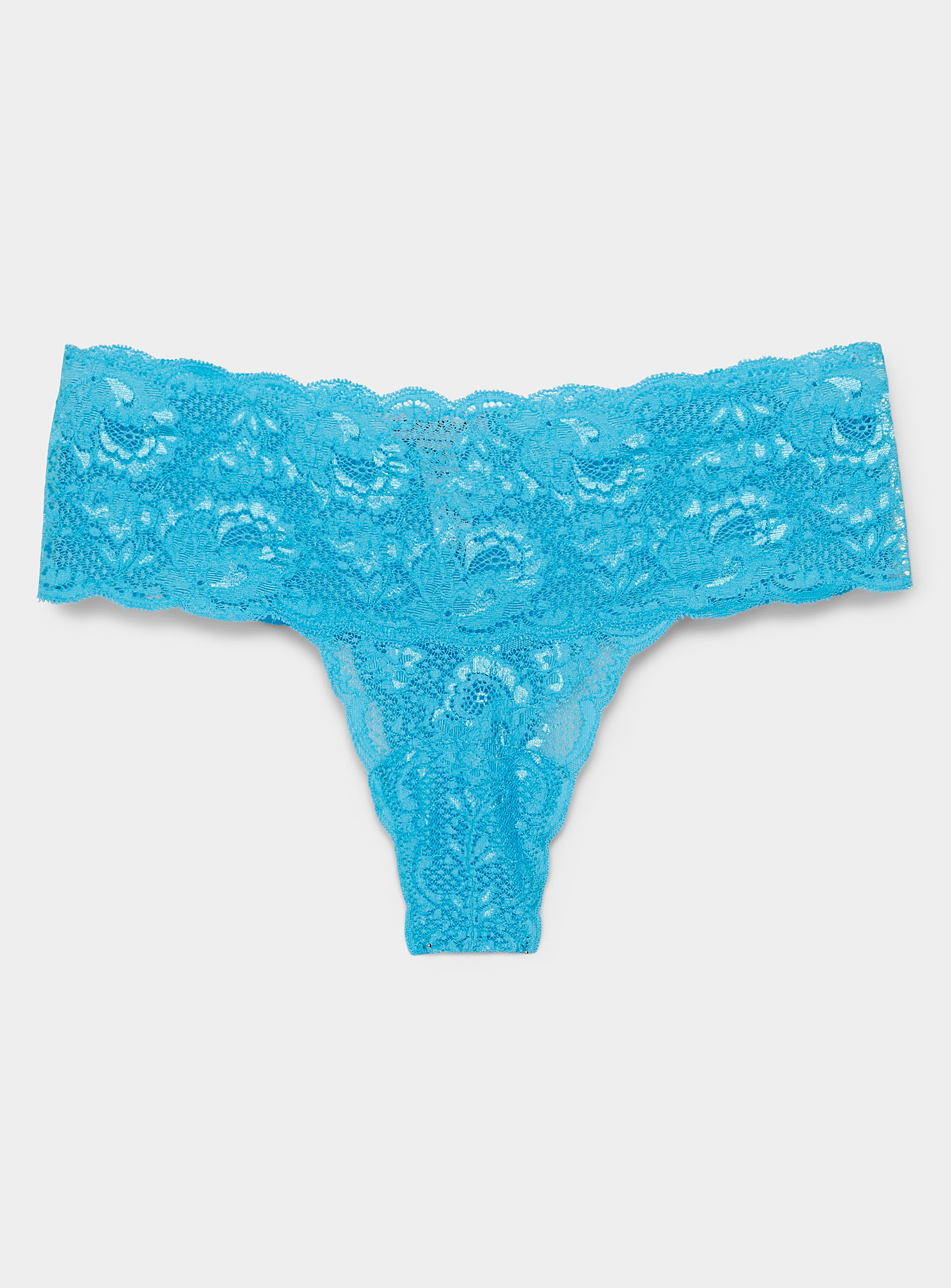 Cosabella Lace And Scallops Wide Band Thong In Blue
