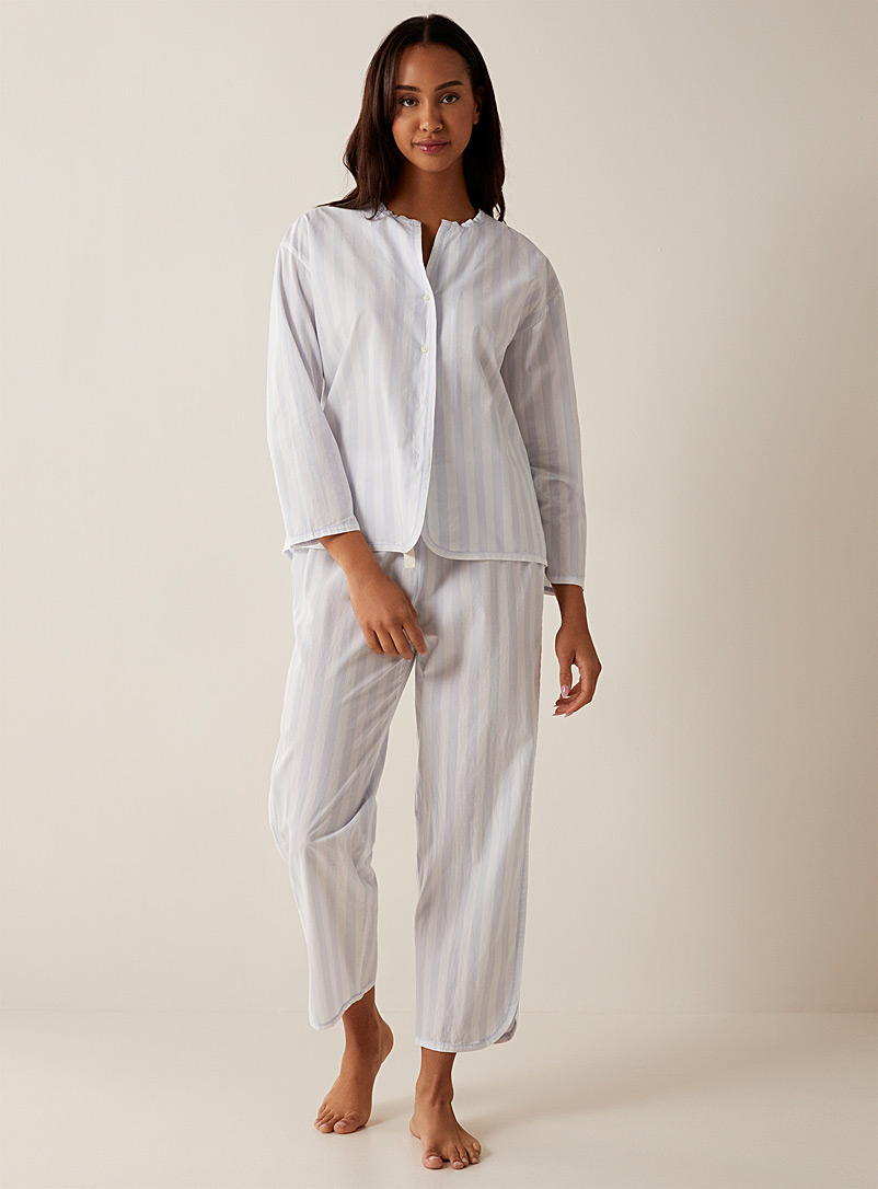 Aiayu Light blue Striped organic cotton pyjama set for women