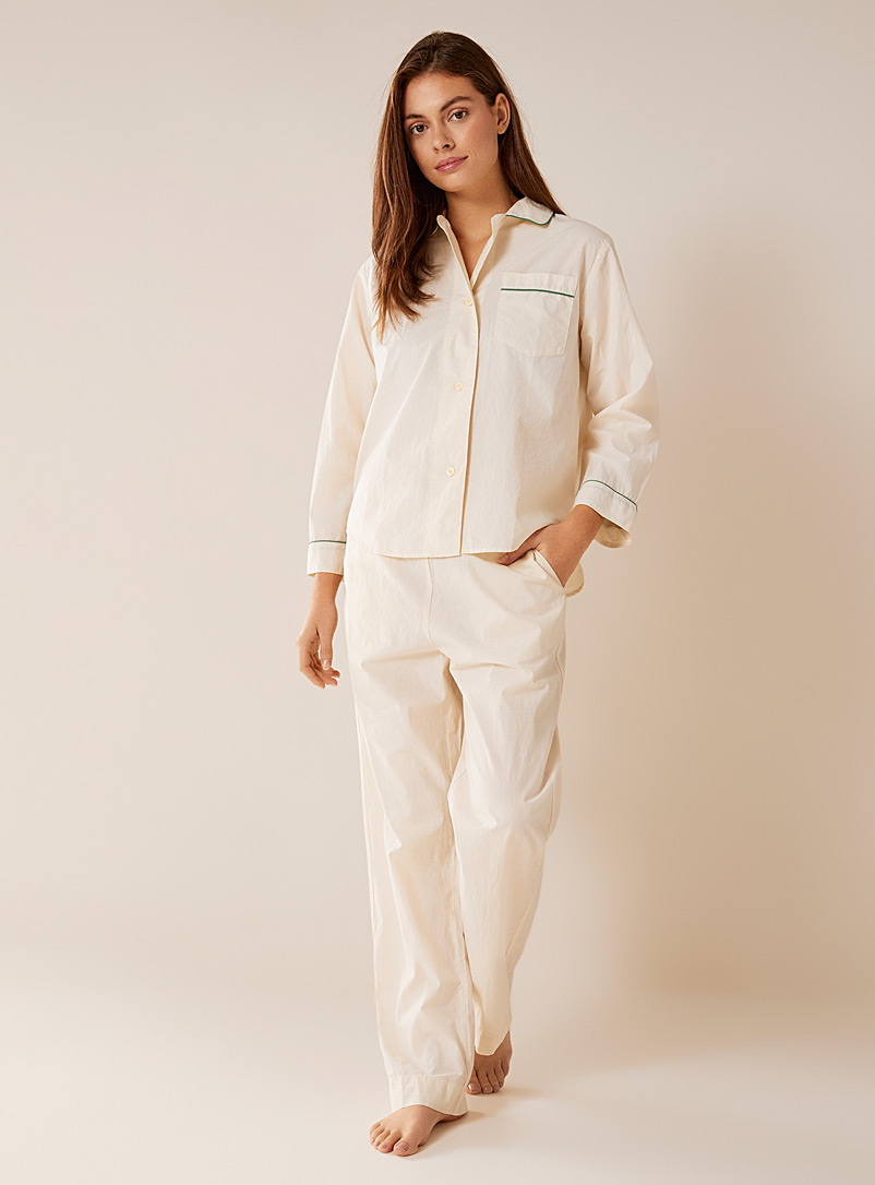 Aiayu: L'ensemble pyjama coton bio liséré vert Blanc pour femme