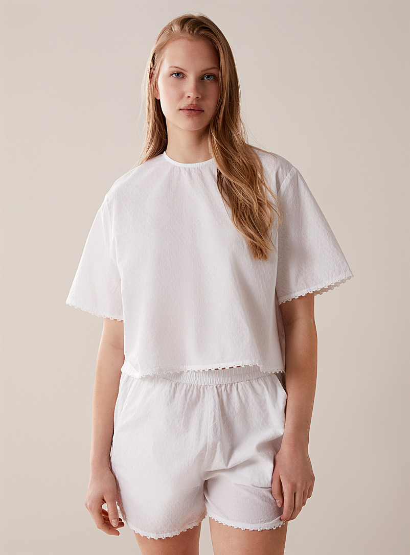 Aiayu: La blouse détente ample motif relief Myra Blanc pour femme