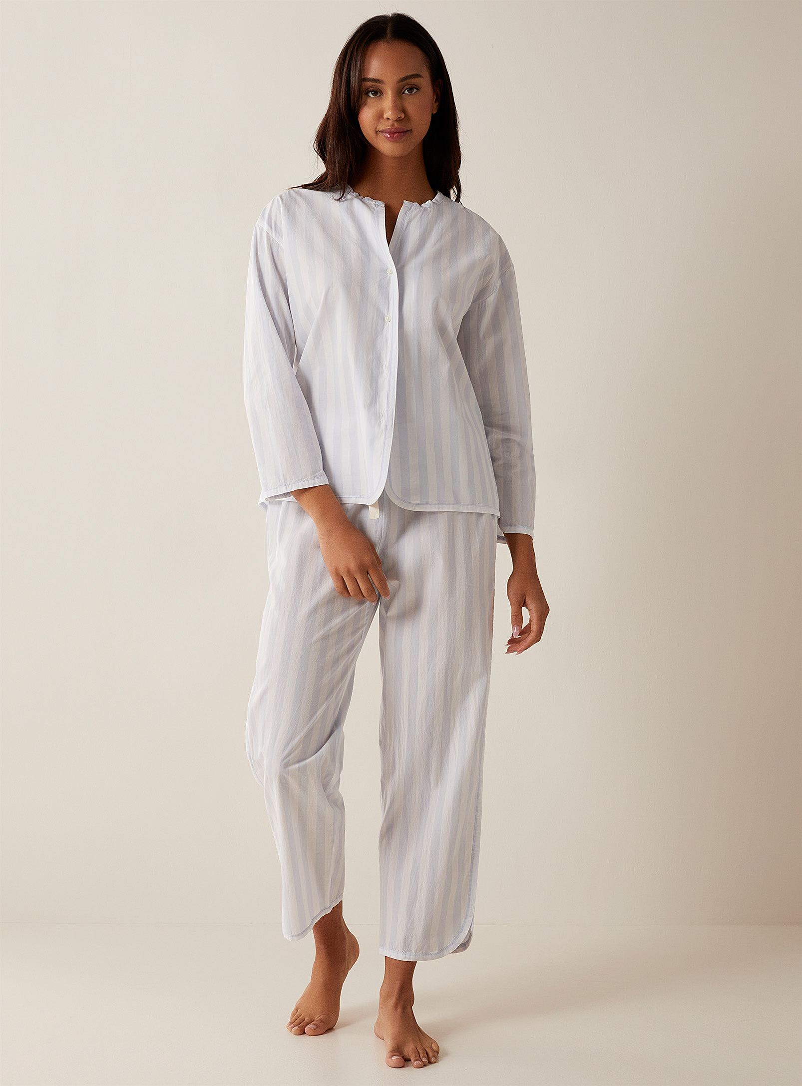Aiayu Striped Organic Cotton Pyjama Set In Slate Blue