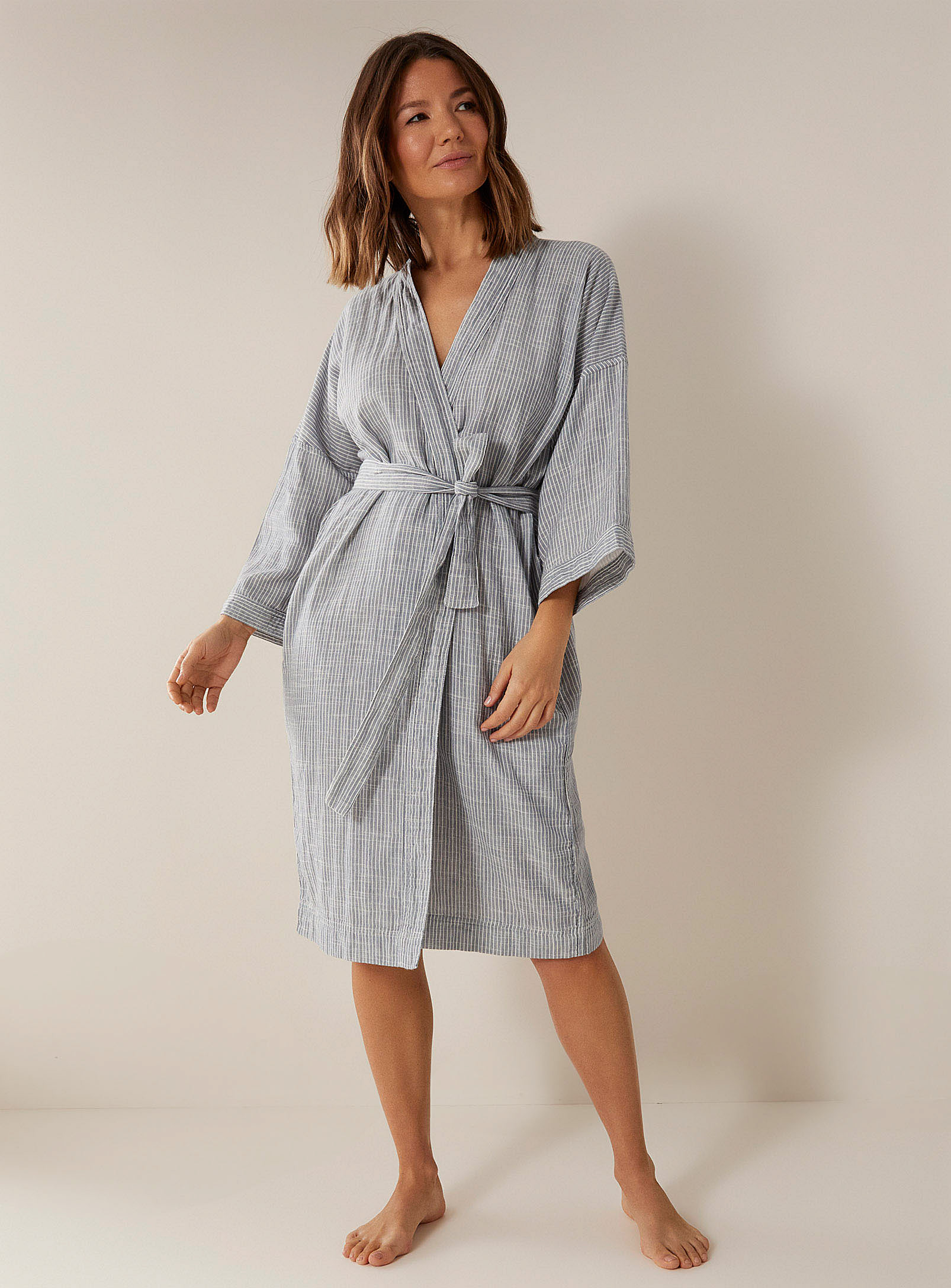 Aiayu Pinstriped Robe In Blue