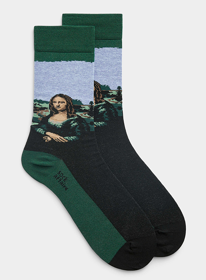 Sock Affairs: La chaussette Mona Lisa Vert à motifs pour homme