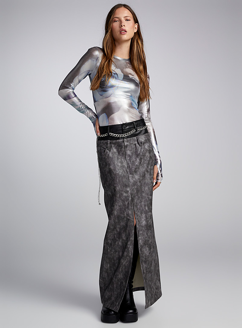 AFRM Grey Double waisted faux-leather skirt for women
