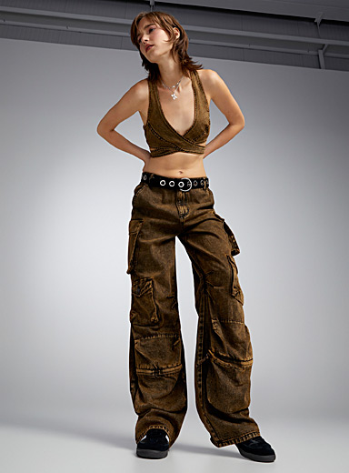 Brownish denim cargo wide-leg jean | AFRM | Women's Bootcut Jeans ...