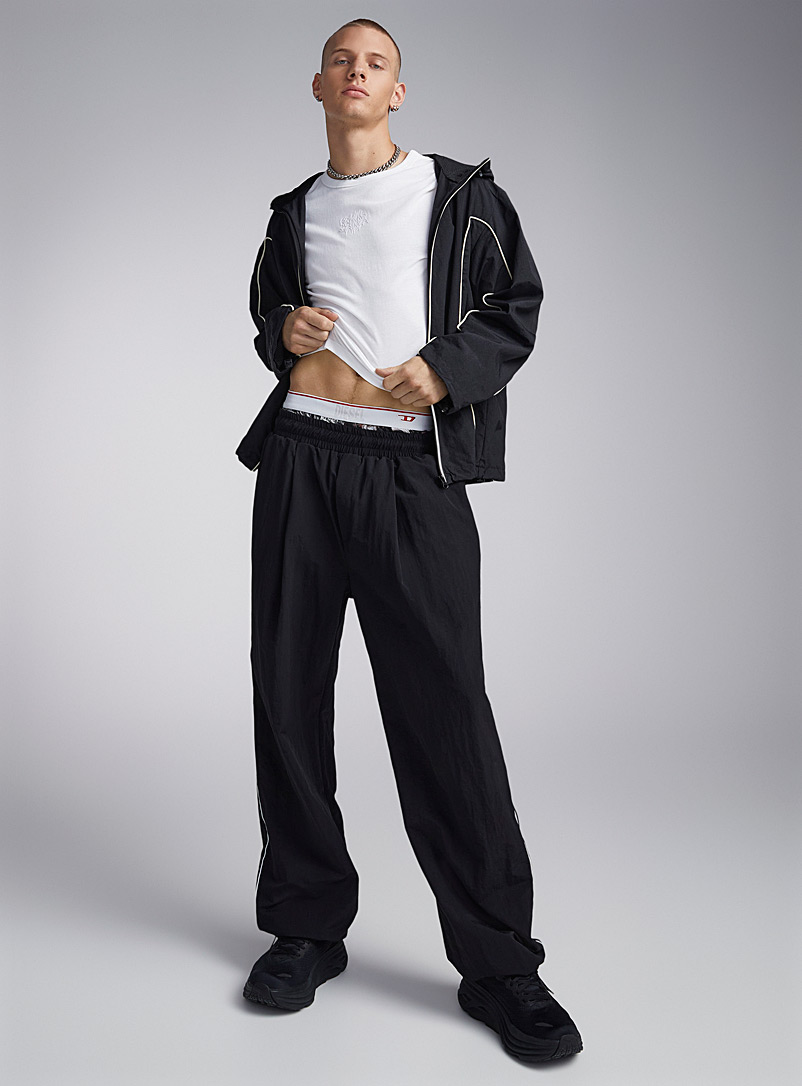 Djab: Le pantalon <i>track</i> nylon à plis Coupe ample Noir pour homme
