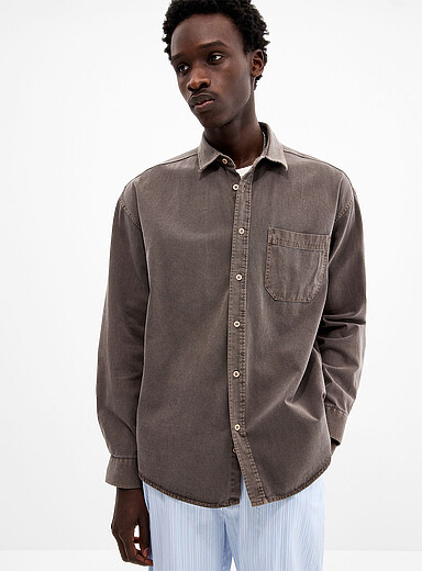 Djab: La chemise en twill ample <b>Importation de S&eacute;oul</b> Chocolat - Espresso pour homme