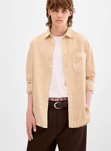 Djab: La chemise en twill ample <b>Importation de S&eacute;oul</b> Jaune dor&eacute; pour homme