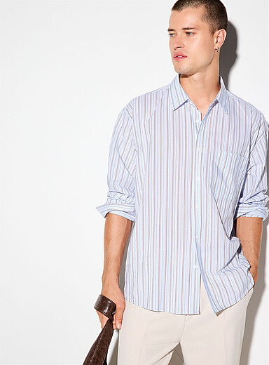 Le 31: La chemise l&eacute;g&egrave;re rayure caf&eacute; <b>Importation de S&eacute;oul</b> Bleu p&acirc;le - Bleu ciel pour homme