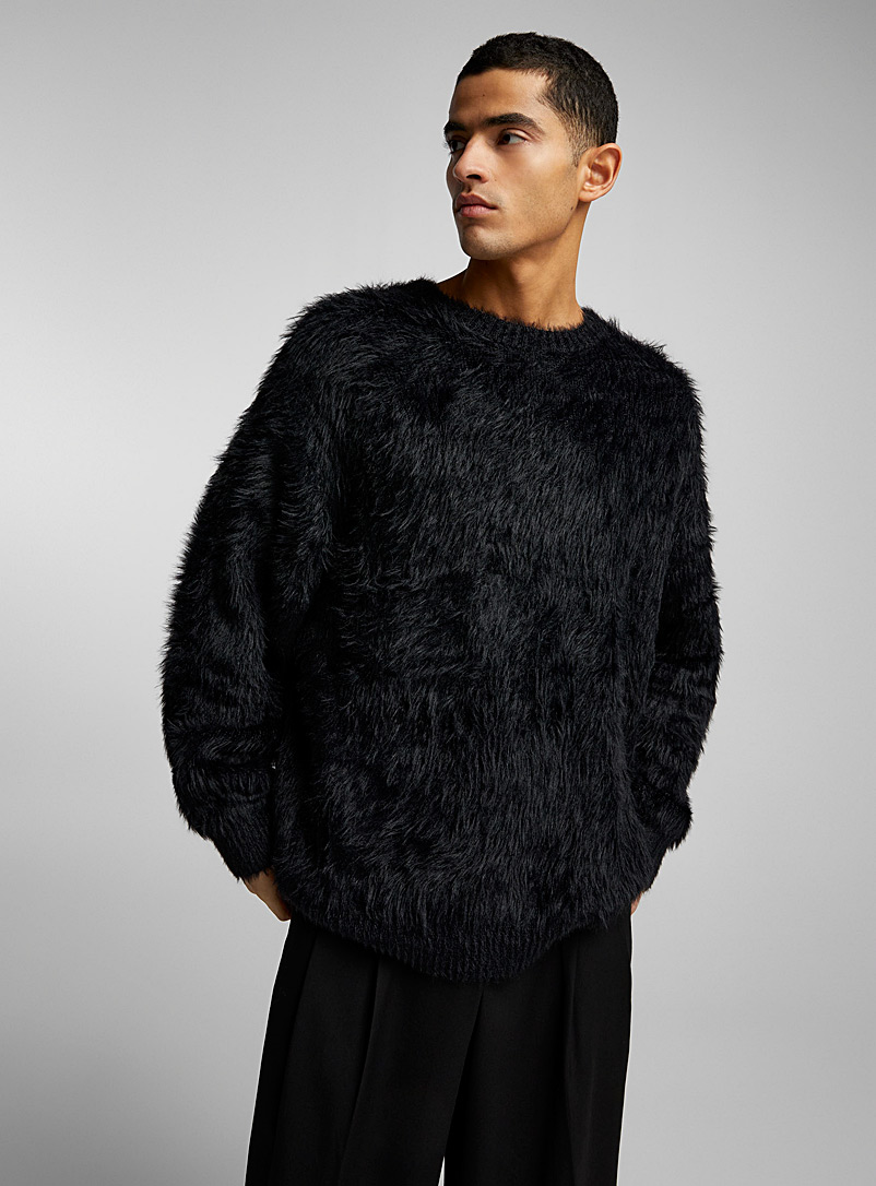Le 31 Black Fuzzy sweater for men
