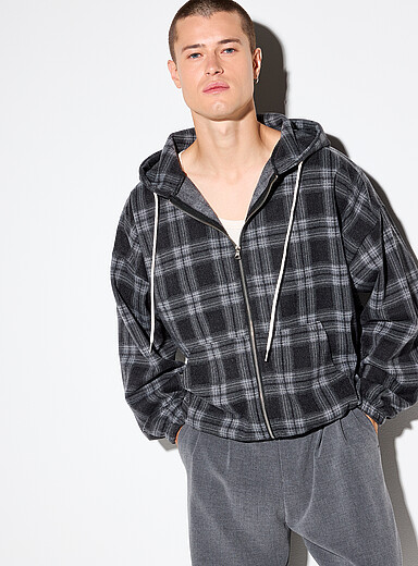 Windowpane check zipped hoodie <b>Seoul collection</b>