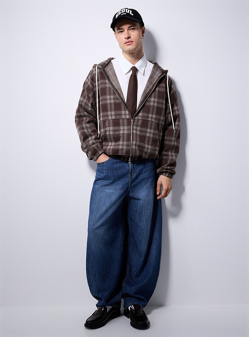 Windowpane check zipped hoodie Imported from Seoul product image (primary)
