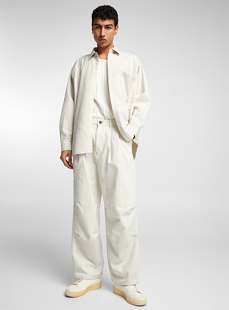 Le 31 White Pleated twill pant for men