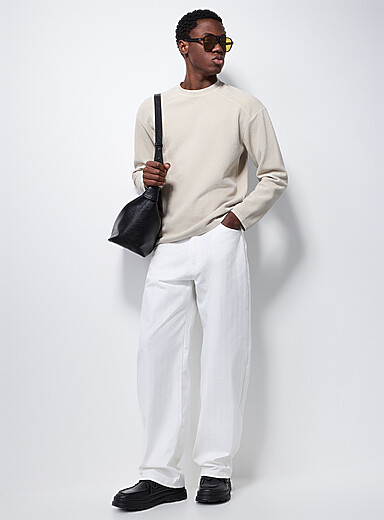 Le 31 White Herringbone weft white pant Loose fit <b>Imported from Seoul</b> for men