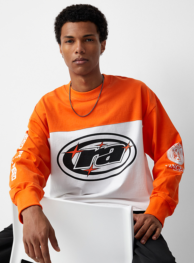 Djab Orange Colour block racing T-shirt for men
