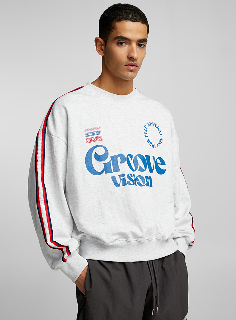 Le 31 Grey Groove retro sweatshirt for men
