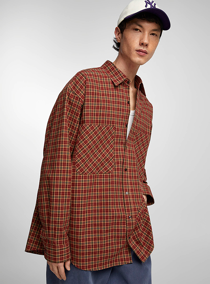 Le 31 Patterned Red Heritage check oversized shirt for men