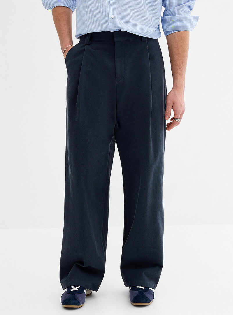 Djab: Le pantalon &agrave; plis twill &eacute;pais Coupe ballon <b>Importation de S&eacute;oul</b> Bleu marine - Bleu nuit pour homme