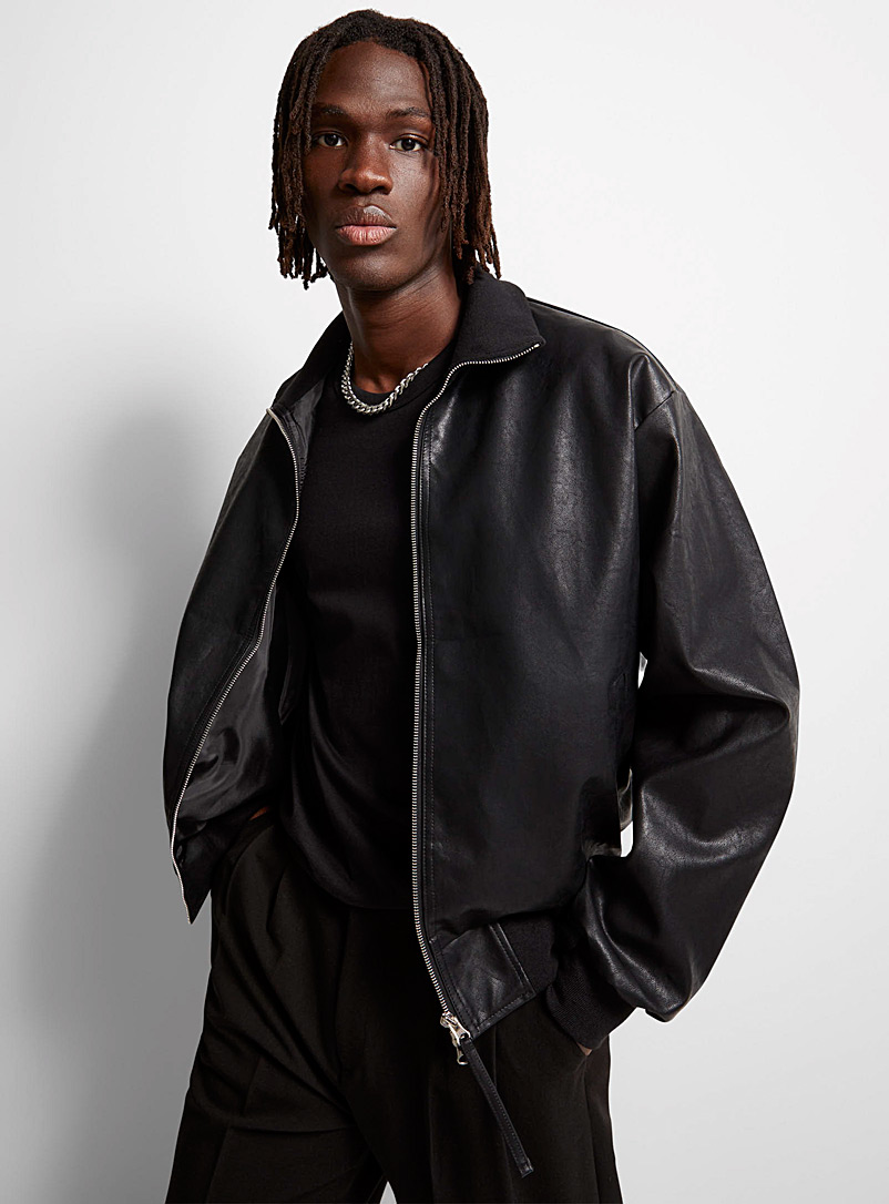 Imitation leather jacket - Black - Men