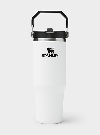 Stanley: Le gobelet isotherme &agrave; poign&eacute;e Flip Straw 30 oz Beige - Gr&egrave;ge pour homme