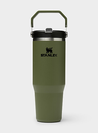 Stanley: Le gobelet isotherme &agrave; poign&eacute;e Flip Straw 30 oz Beige - Gr&egrave;ge pour homme