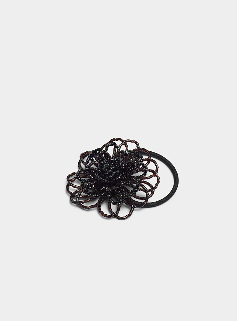 Simons Black Beaded flower elastic for women