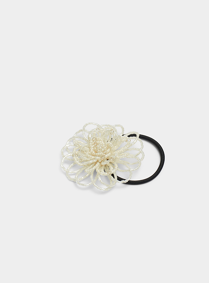 Simons Ivory White Beaded flower elastic for women