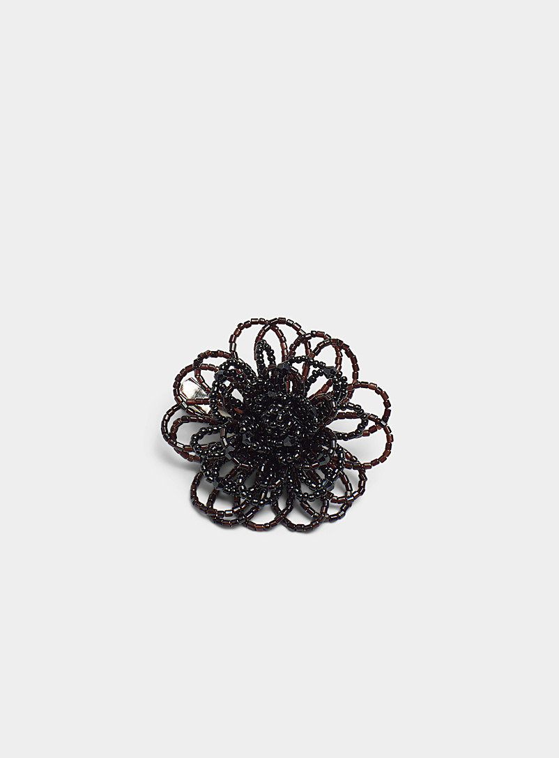 Simons Black Ebony flower brooch for women