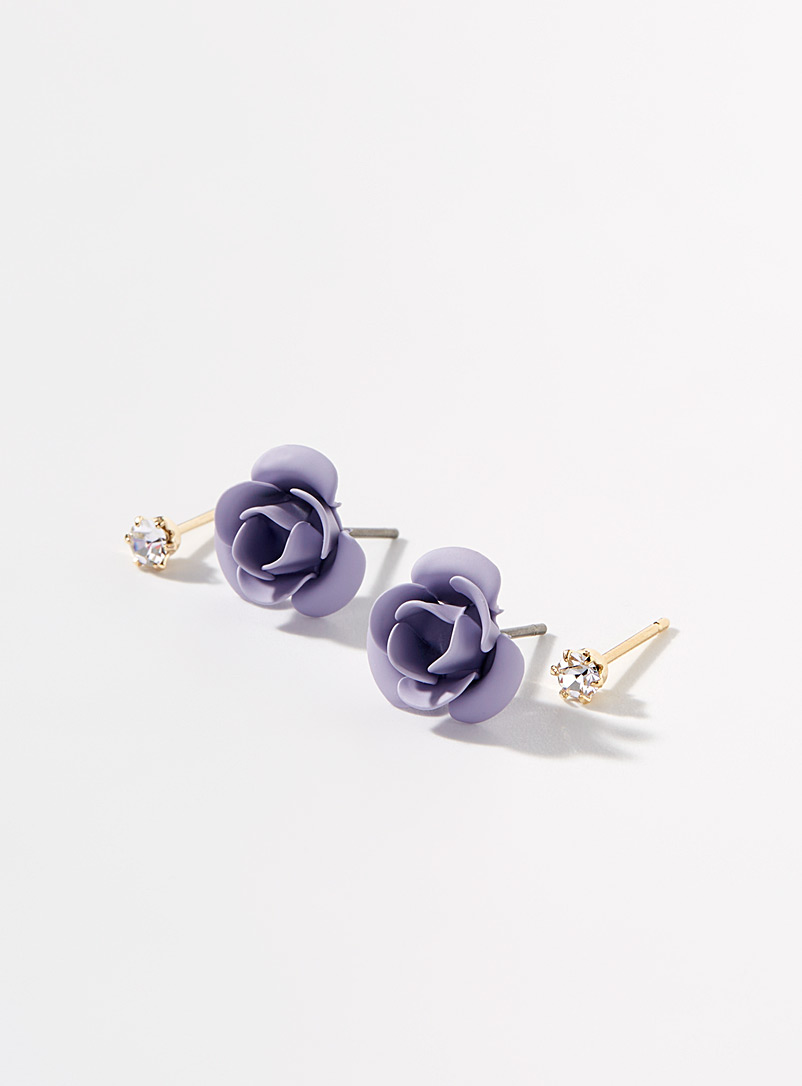 Simons Mauve Flower and crystal earrings Set of 2 for women