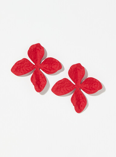 Matte-finish large colourful flower earrings