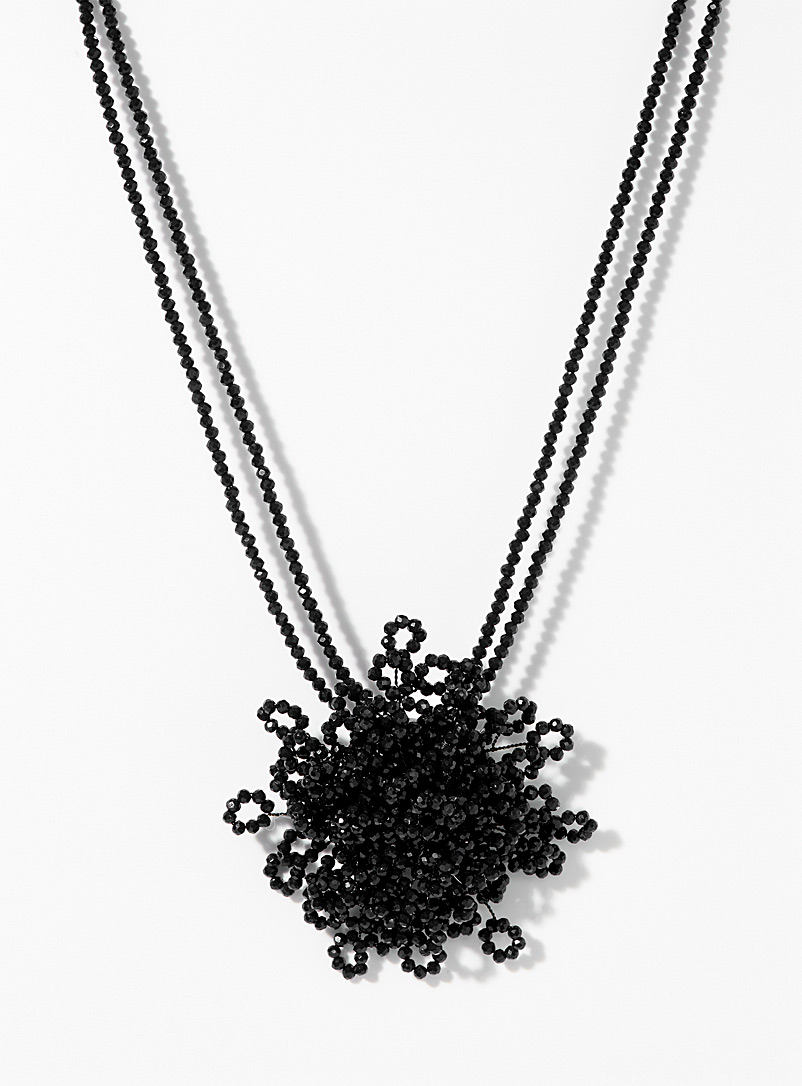 Simons Black Massive flower beaded necklace for women