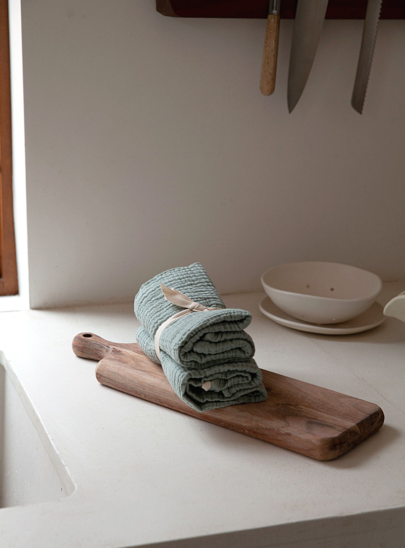 Les Écolorés Sage & Navy Waffled cotton tea towel set