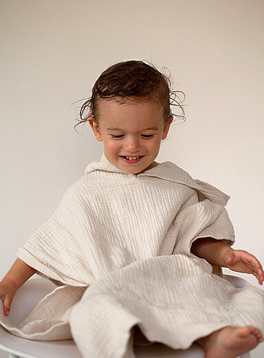 Waffled cotton hoodie poncho Kids