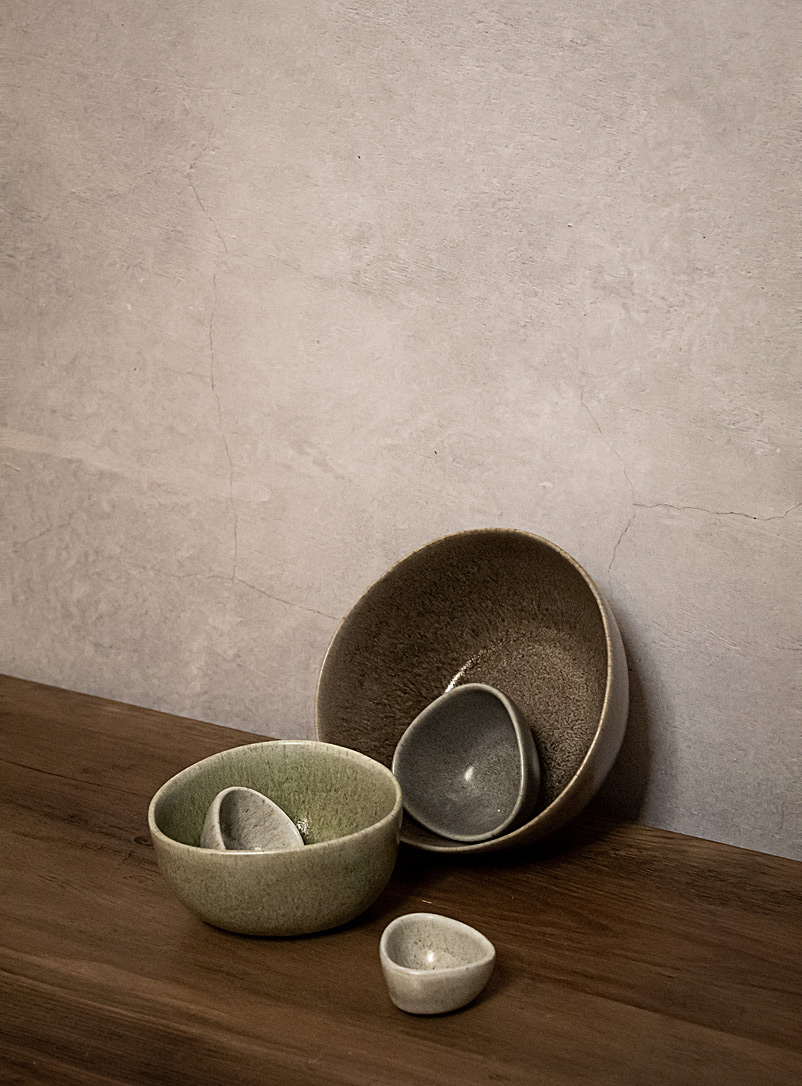 Ateleï Cream Beige Speckled stoneware teardrop bowls Set of 4