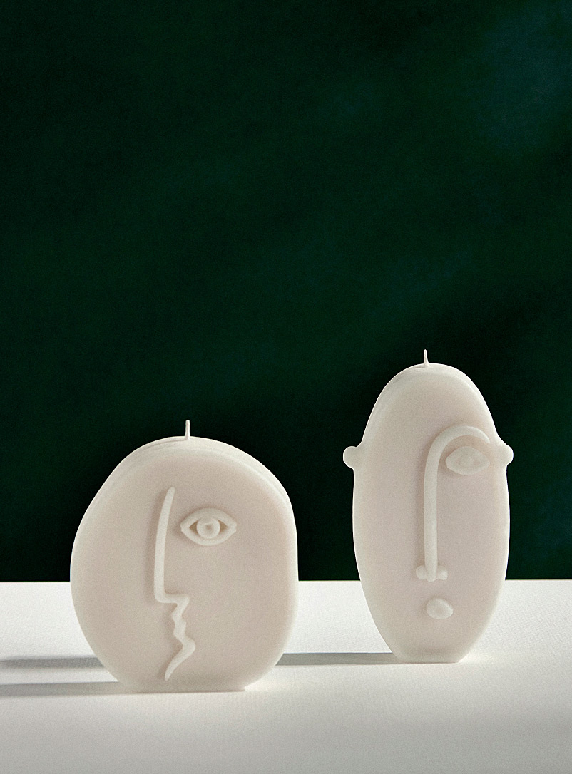 Ilo atelier: Le duo de bougies parfumées visages abstraits Blanc