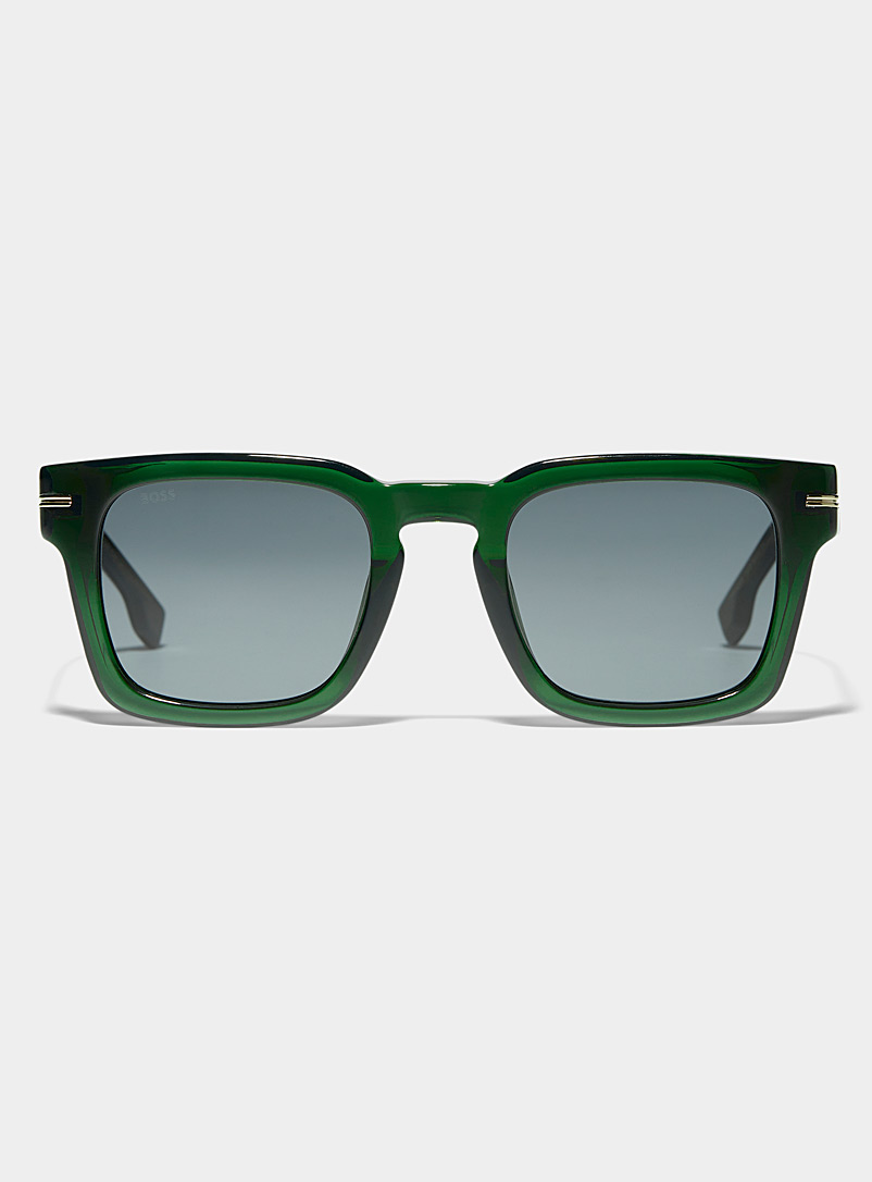 BOSS: Les lunettes de soleil carrés accent doré Vert pour homme